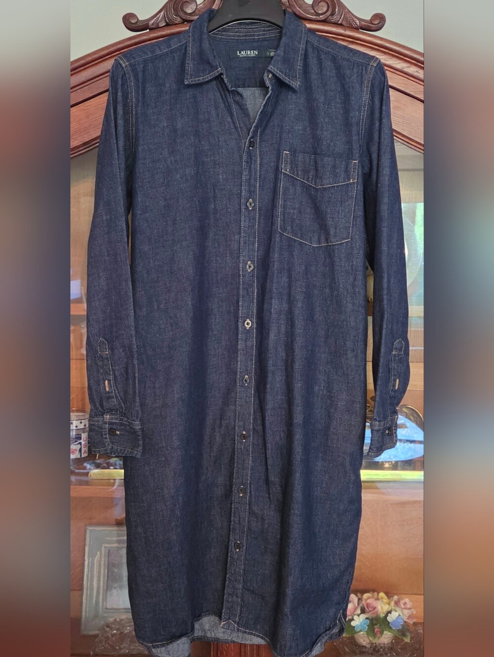 Dark Blue Denim Lauren Ralph Lauren Shirtdress L - Picture 2 of 6